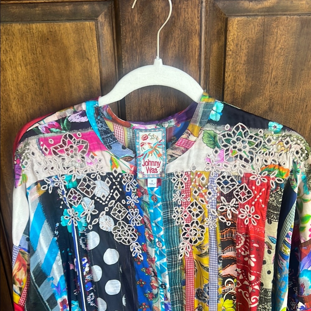 Johnny Was Eyelet Multicolor Patchwork Blouse - image 7